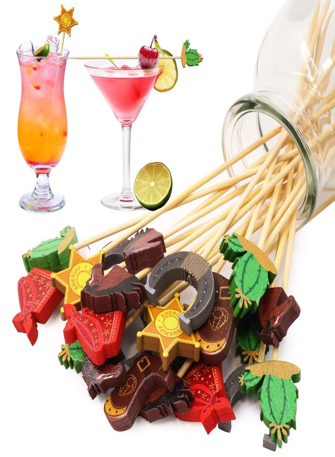 WorldBazaar Cowboy Cocktail Picks 120PCS Western Cowgirl Toothpicks Appetizers Bamboo Skewers Wild West Food Picks Drinks Dessert Sticks Drink Accessories Western Halloween Party Supplies - Image 2